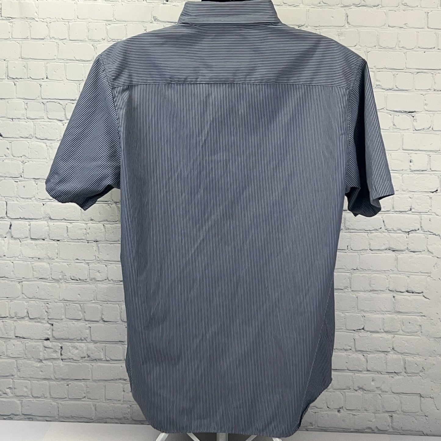 Dixxon Workforce Hickory Striped Button Front Shirt 2XL XXL Gray Short Sleeve