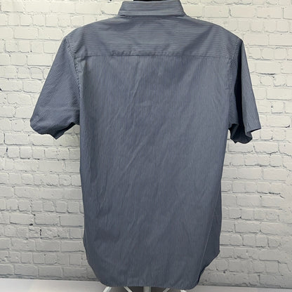Dixxon Workforce Hickory Striped Button Front Shirt 2XL XXL Gray Short Sleeve