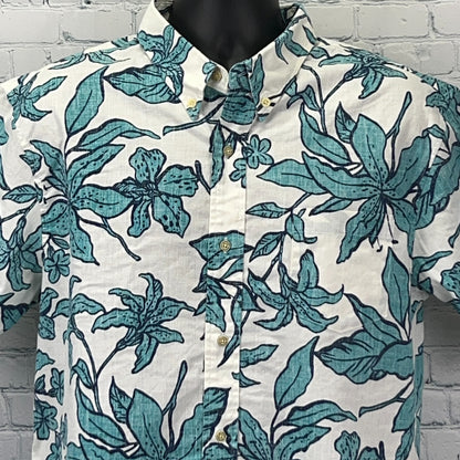 Reyn Spooner Aloha Luhiehu Button Front Shirt Floral White Hawaiian XL X-Large