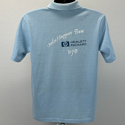 Vintage 80s Hewlett Packard Sales Support Team Polo Shirt Computers Blue L Large