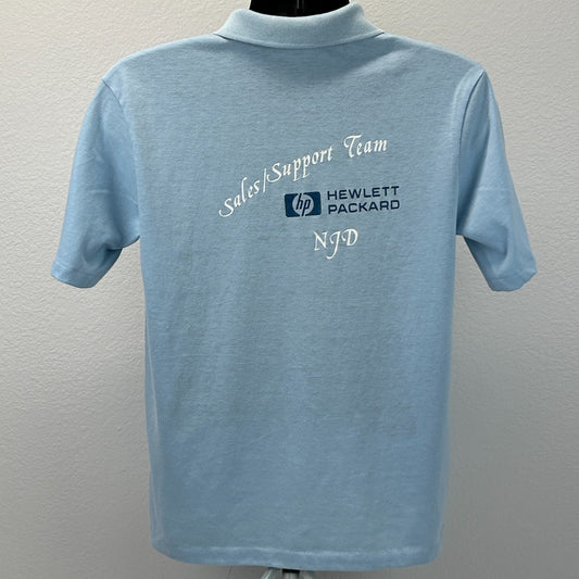 Vintage 80s Hewlett Packard Sales Support Team Polo Shirt Computers Blue L Large - Neon Vintage
