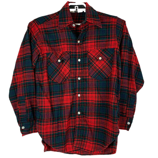 Woolrich Vintage 60s Plaid Flannel Button Front Shirt Medium Red Wool Blend
