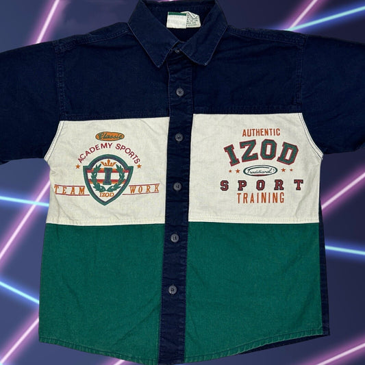 Camisa deportiva vintage Izod para niños, con botones en la parte delantera, talla 6, manga corta, para niños y jóvenes, color azul