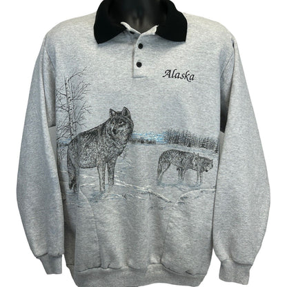 阿拉斯加狼队复古 90 年代领 Polo 运动衫 Wolf Nature 美国制造大码