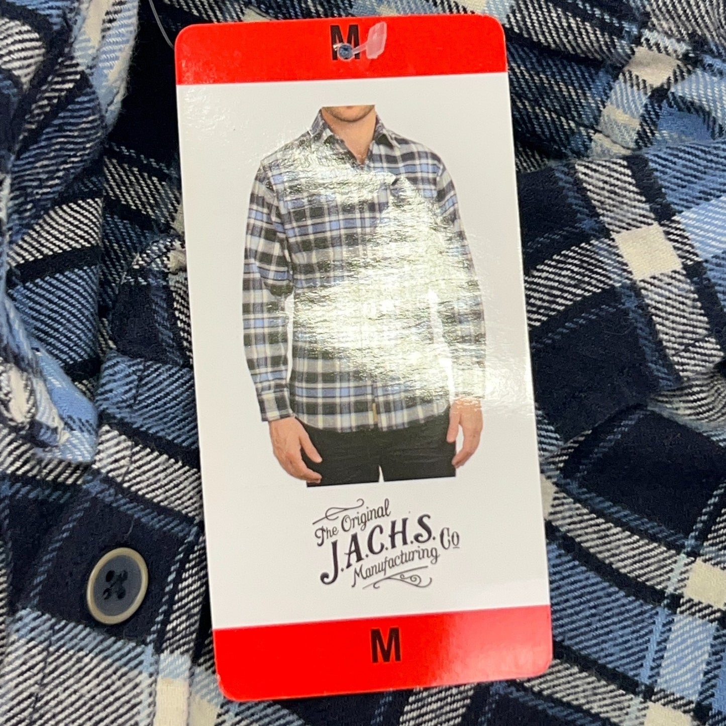 JACHS Brawny Flannel Button Front Shirt Western Cowboy SS Blue Plaid M Medium