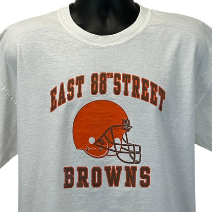 Gildan Cleveland Browns T-Shirt in white with orange helmet graphic and East 86th Street text on front