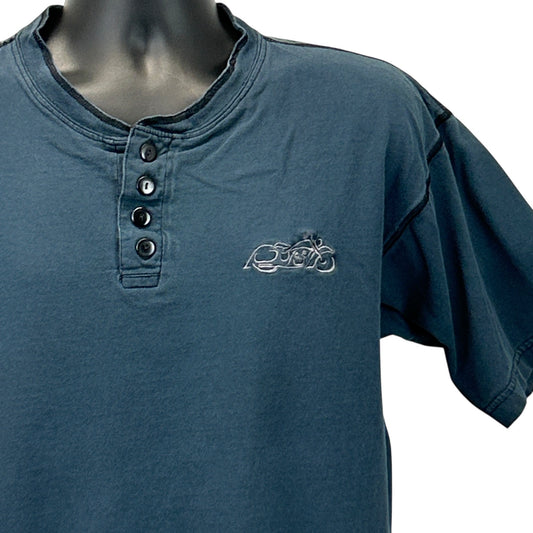 Navy Easy Rider T-Shirt with Button Placket and Easyriders Magazine logo on chest, front view.