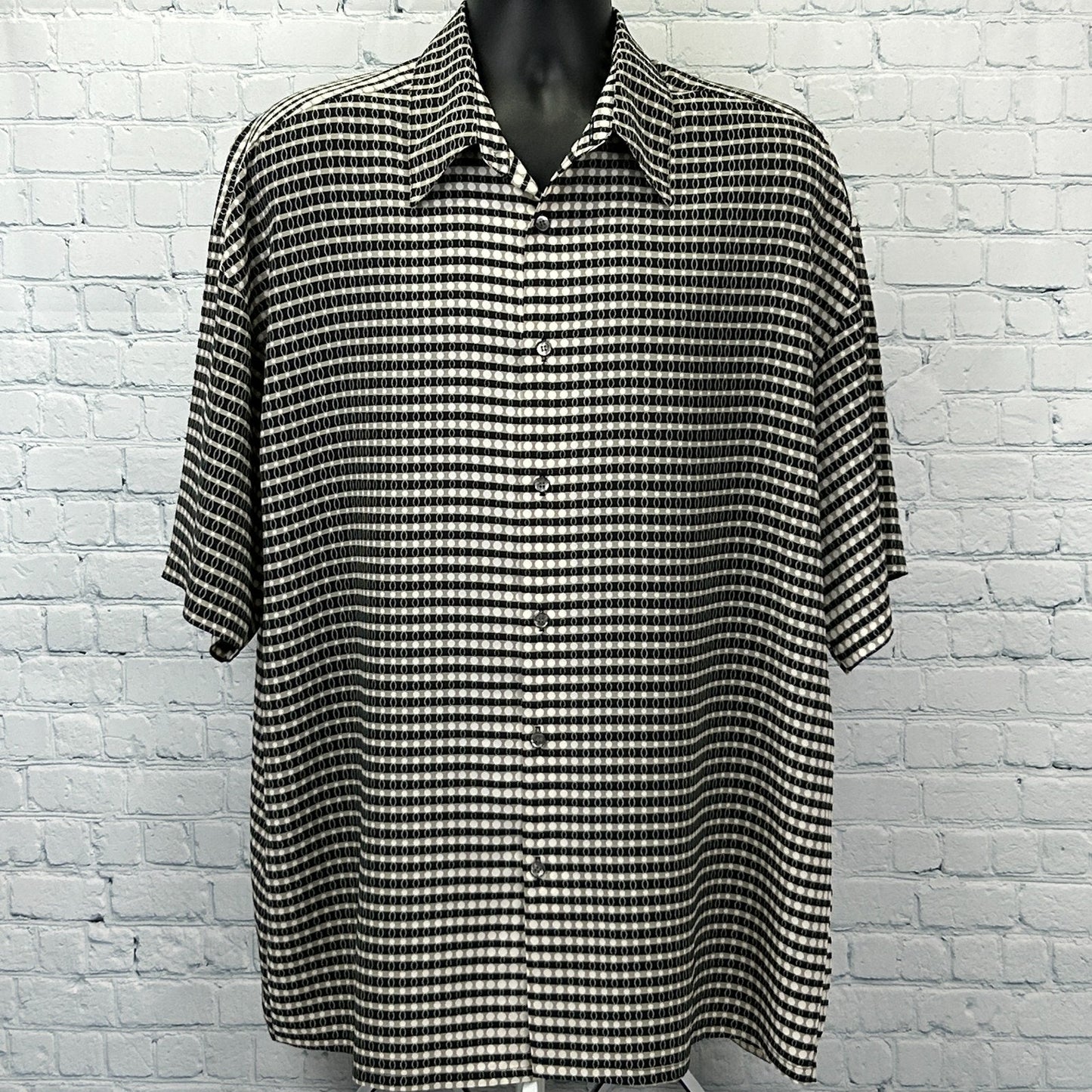 Vintage 70s Monzini Collection Button Front Shirt Beige Disco USA XL X-Large - Neon Vintage
