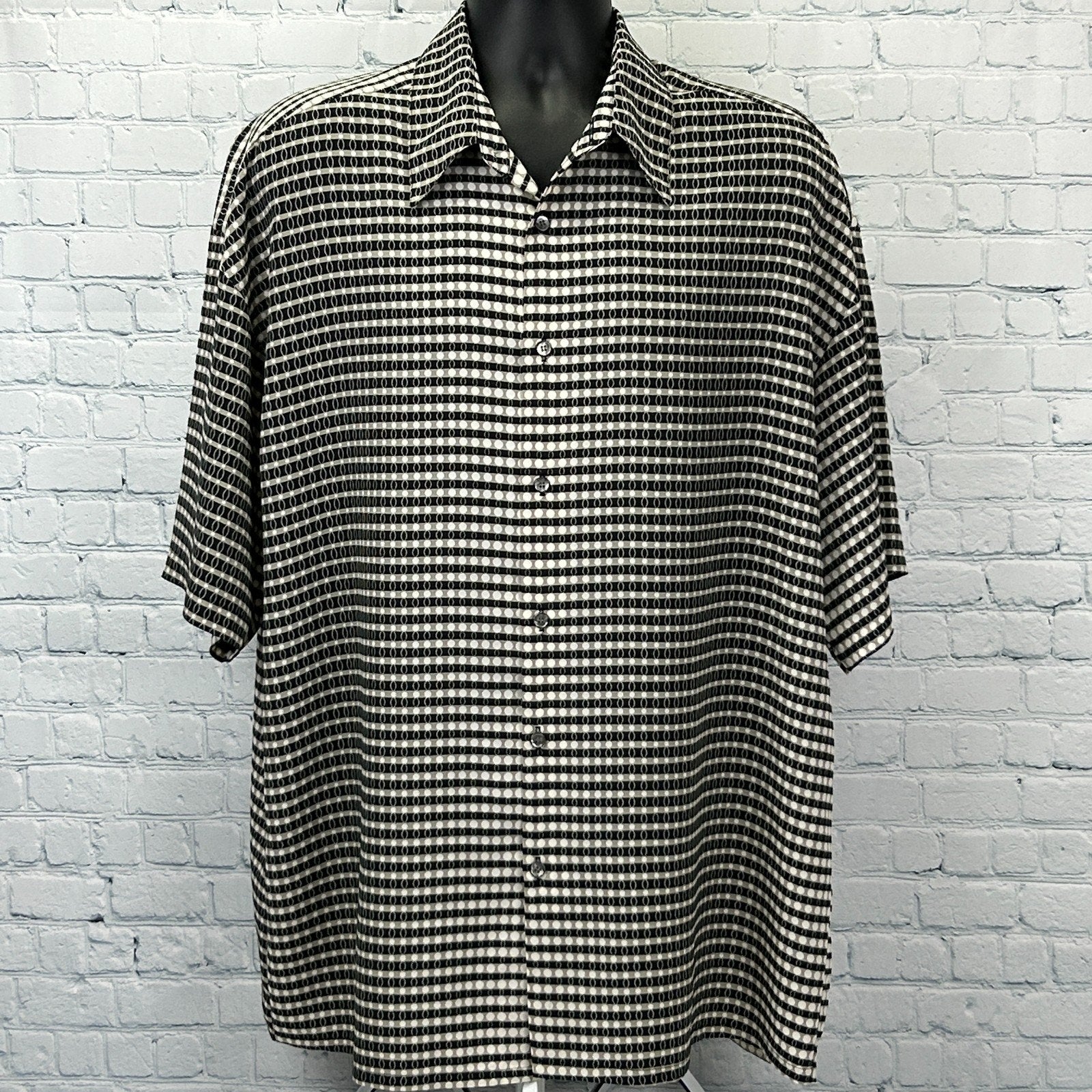 Vintage 70s Monzini Collection Button Front Shirt Beige Disco USA XL X-Large - Neon Vintage