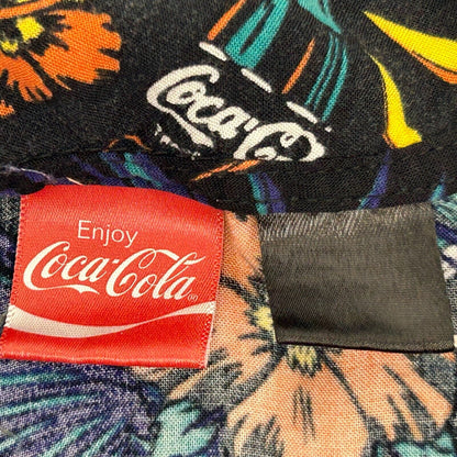 Coca Cola Hawaiian Camp Shirt Coke Soda Pop Bottle Black Floral Short Sleeve XL