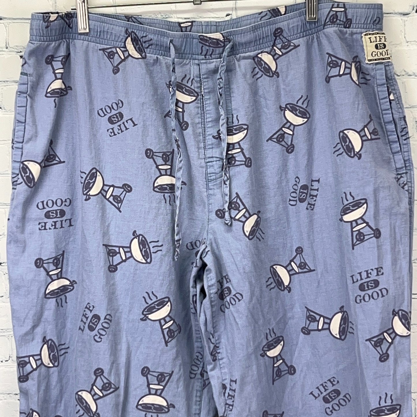 Life is Good Sleep Lounge Pants Charcoal BBQ Barbeque Grill Blue Mens L Large