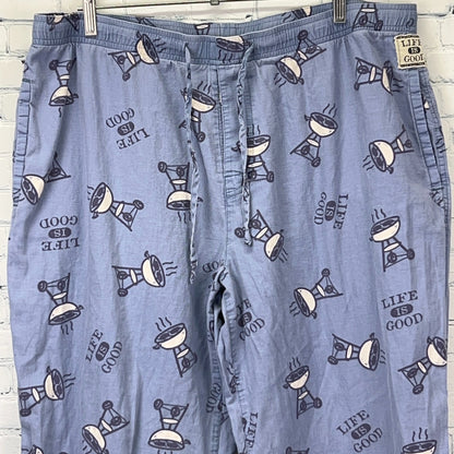 Life is Good Sleep Lounge Pants Charcoal BBQ Barbeque Grill Blue Mens L Large