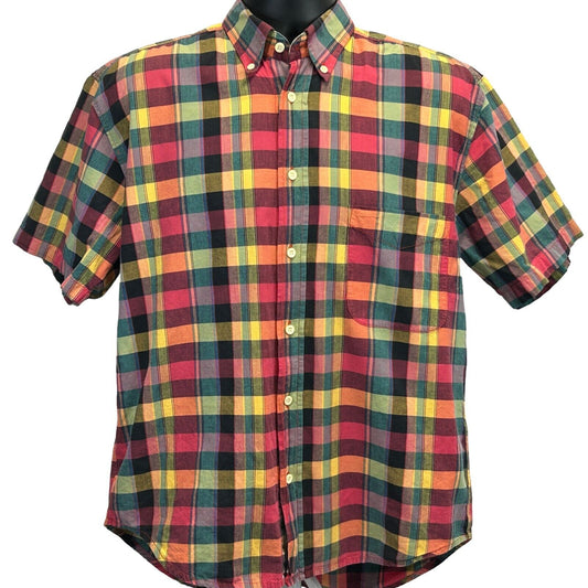 Vintage Lee Plaid Button Front Shirt Mens Medium Sanforized 80s USA Red Green - Neon Vintage