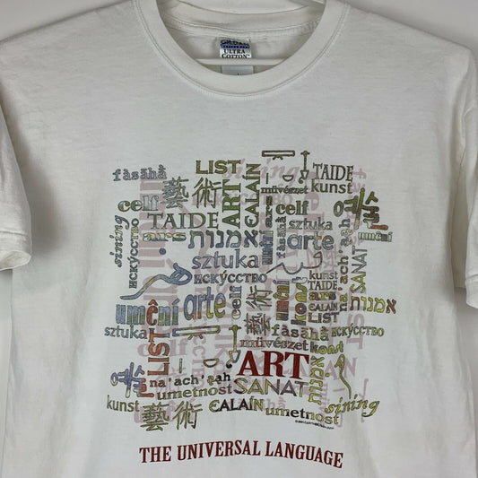 Arte el lenguaje universal Vintage Y2Ks camiseta artista Chautauqua Nueva York grande