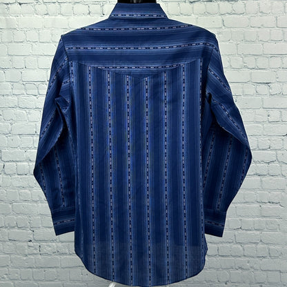 Ely Cattleman Pearl Snap Button Front Shirt Western LS Striped Blue M Medium