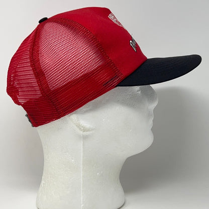 Vintage 90s Drummond American Trucker Hat Baseball Cap 5 Panel Mesh Snapback Red