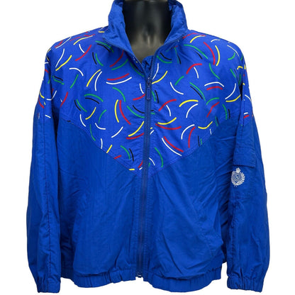 Chaqueta cortavientos vintage Liz Sport de los años 80 y 90 con capucha grande oculta para hombre azul