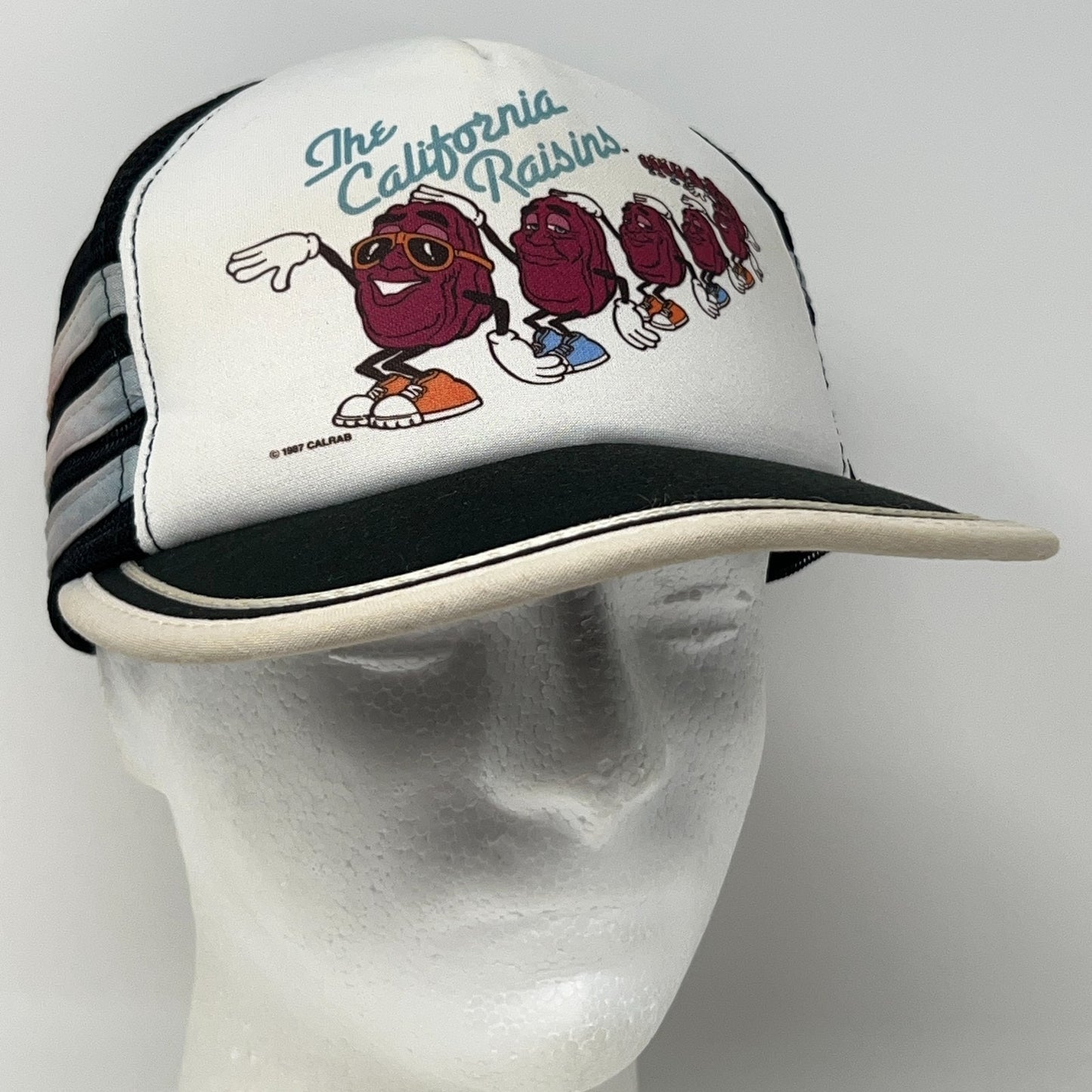 Vintage 80s The California Raisins Trucker Hat Baseball Cap 3 Stripe Black 1987