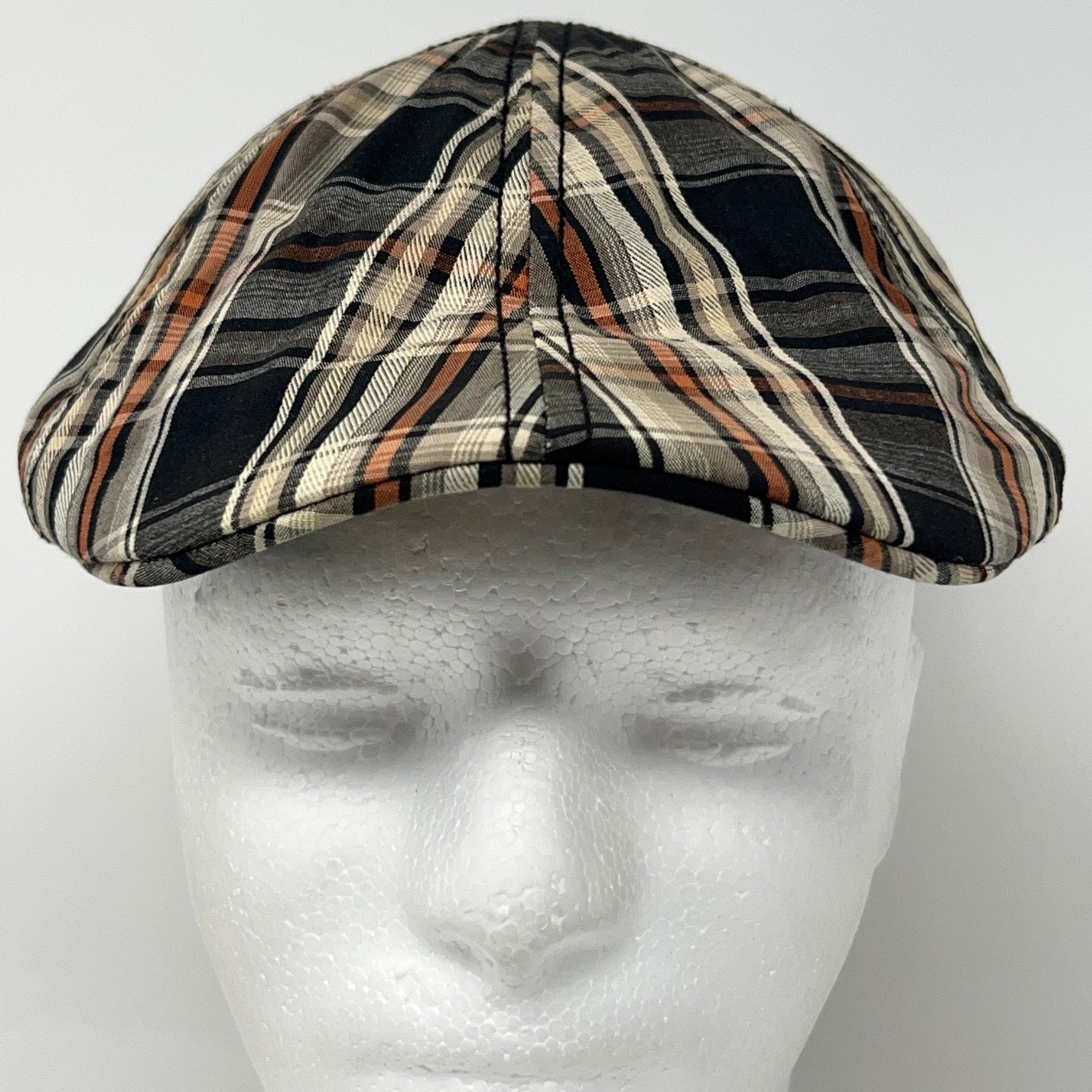 Vintage Crown Co Plaid Flat Cap Hat Ivy Newsboy Cabbie Driving Scally Beige S-M