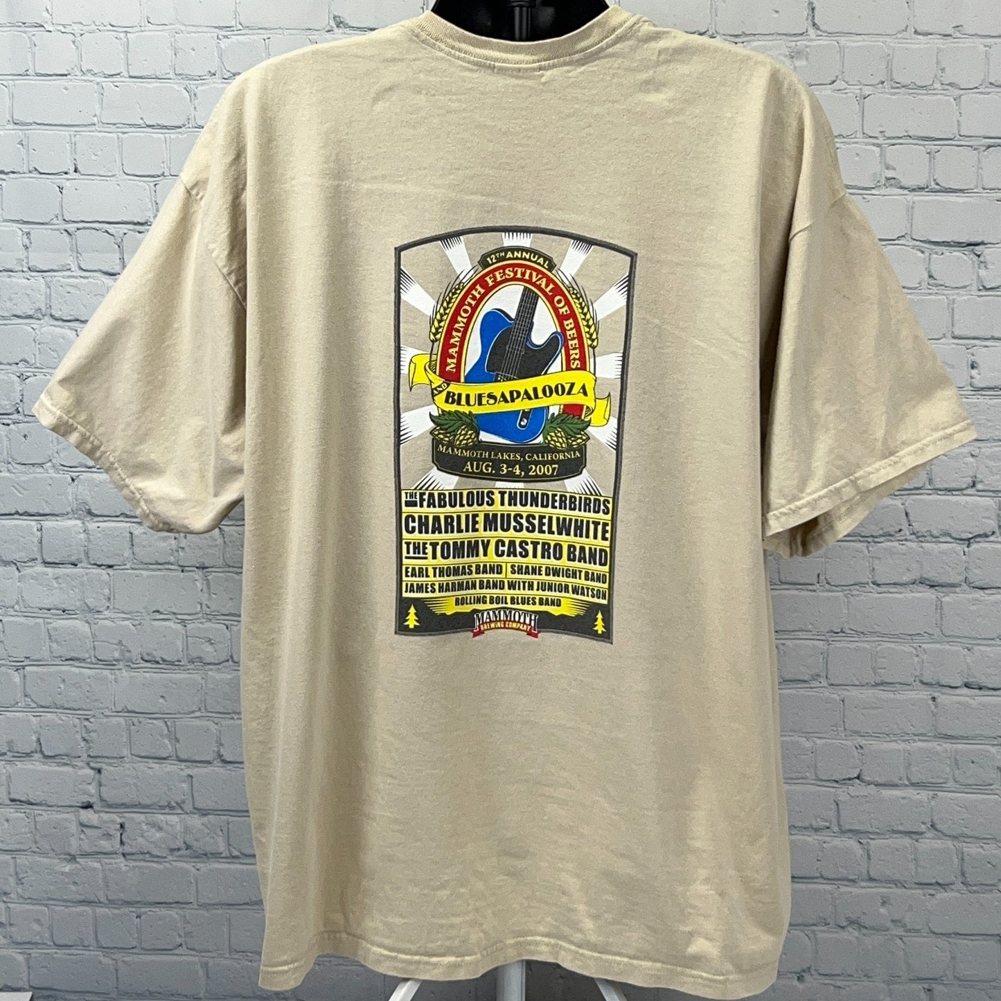 Vintage Y2Ks Bluesapalooza Beer Festival T Shirt Mammoth Brewing Beige 2XL XXL