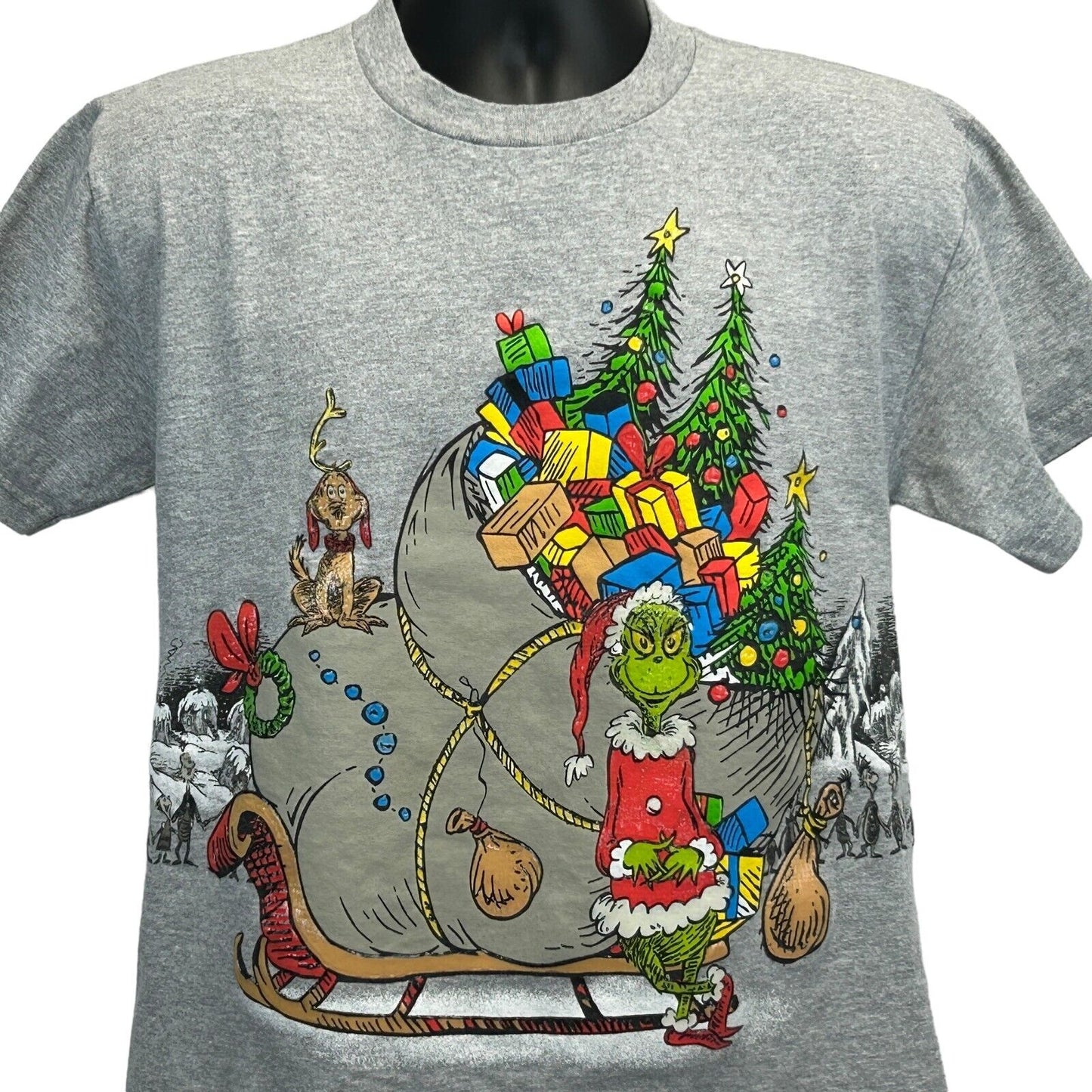 Camiseta de Dr. Seuss "Cómo el Grinch robó la Navidad" de estilo vintage Y2K para hombre, talla mediana, color gris