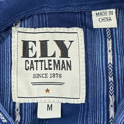 Ely Cattleman Pearl Snap Button Front Shirt Western LS Striped Blue M Medium