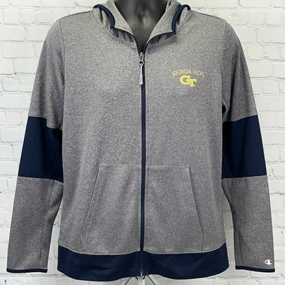 Georgia Tech GT Yellow Jackets Hoodie Champion Full Zip Thumb Holes Gray L Large