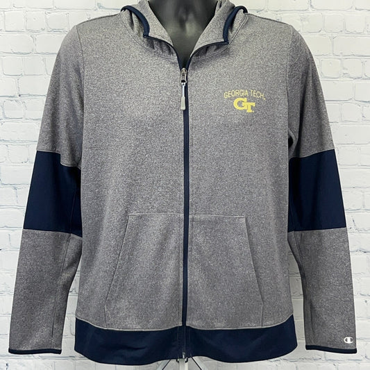 Georgia Tech GT Yellow Jackets Hoodie Champion Full Zip Thumb Holes Gray L Large