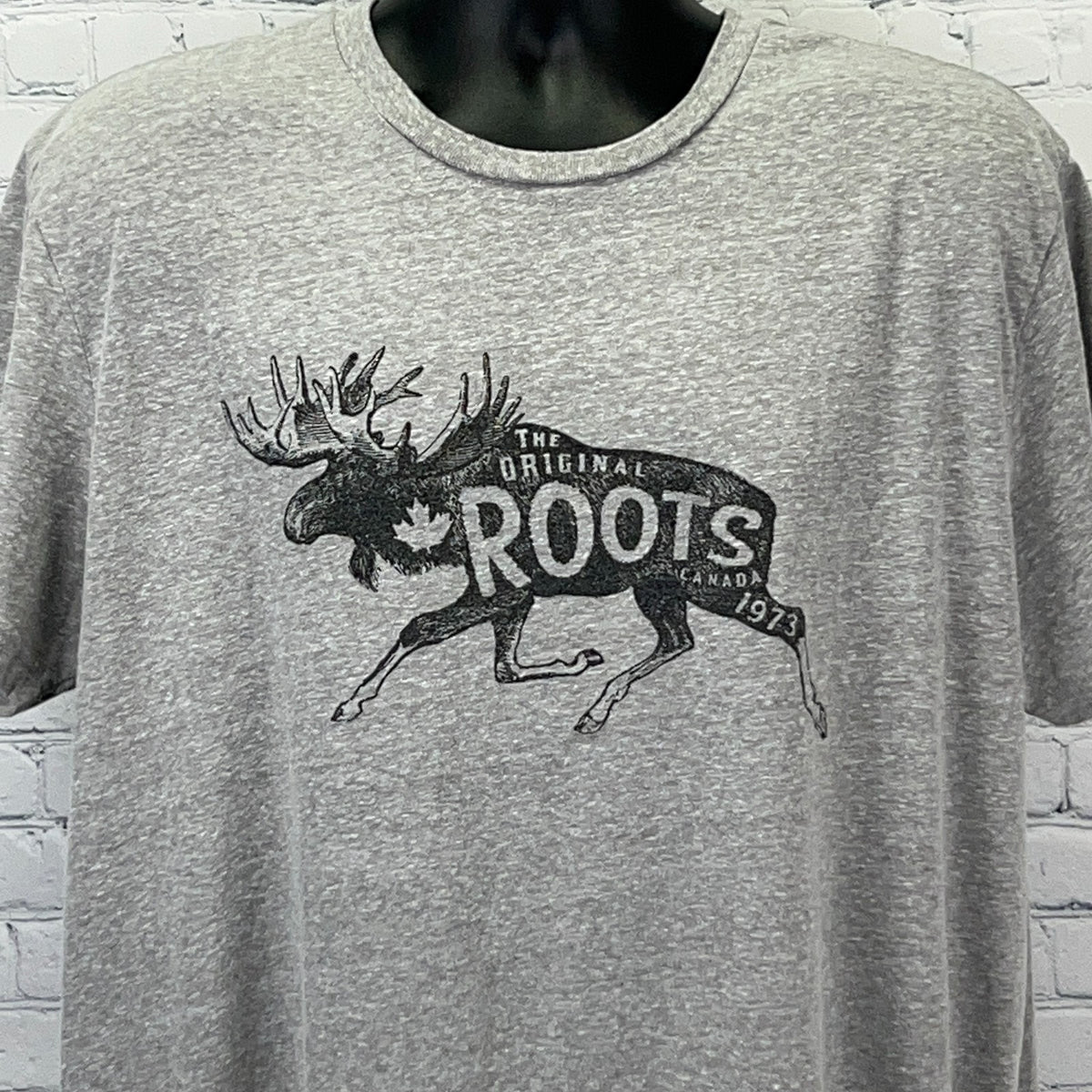The Original Roots Canada Moose T Shirt Unisex XL X-Large Gray 1973 Graphic Tee - Neon Vintage