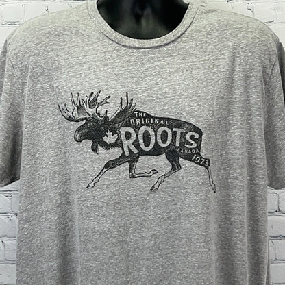 The Original Roots Canada Moose T Shirt Unisex XL X-Large Gray 1973 Graphic Tee - Neon Vintage