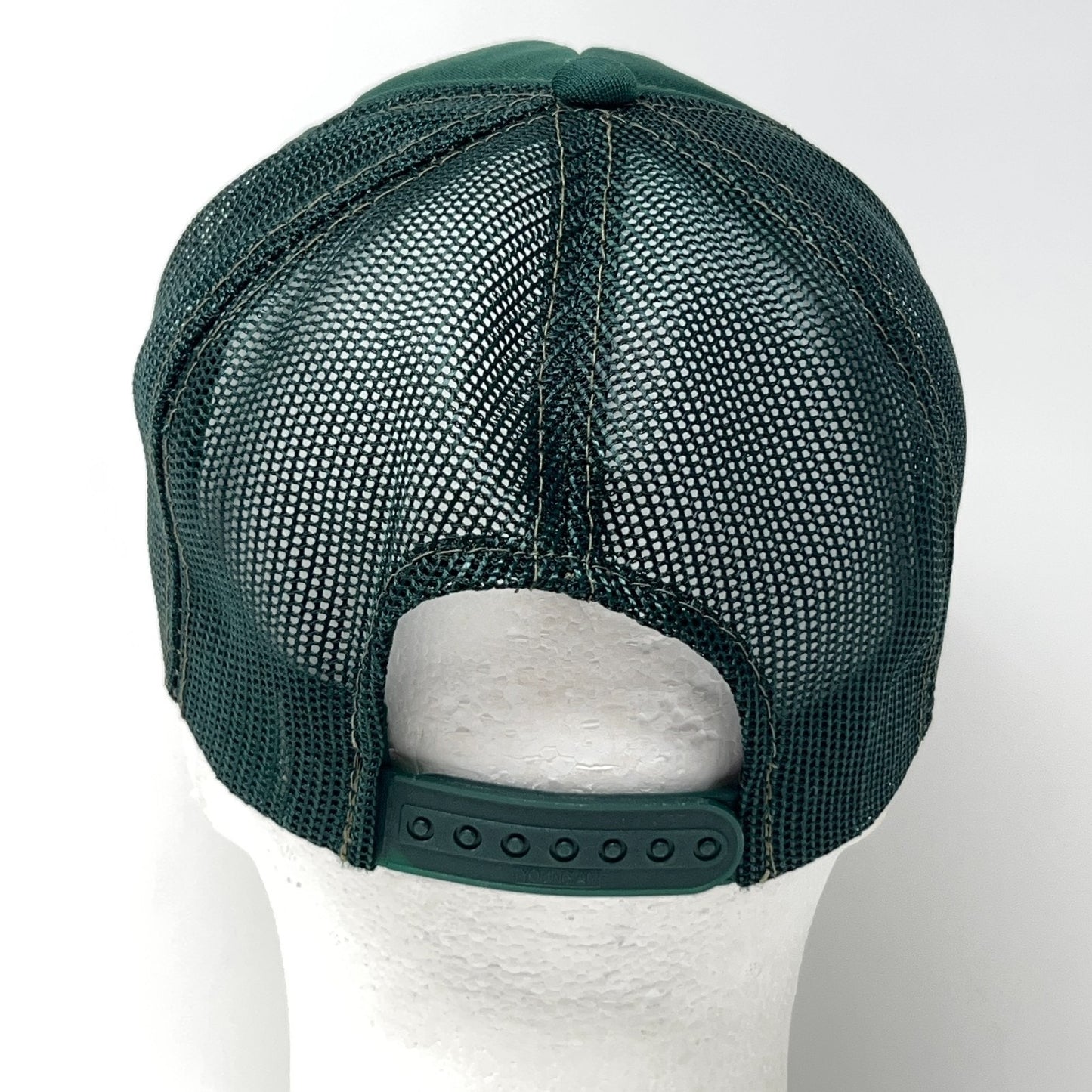 Vintage 80s American Linen Trucker Hat Baseball Cap 5 Panel Mesh Snapback Green