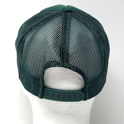 Vintage 80s American Linen Trucker Hat Baseball Cap 5 Panel Mesh Snapback Green