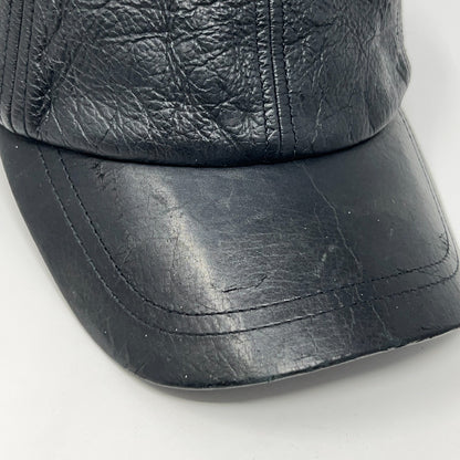 Vintage 90s Wilsons Leather Hat Baseball Cap 6 Panel Strapback Black