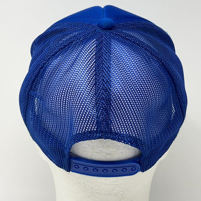 Vintage 80s RYBS Trucker Hat Baseball Cap Foam Front 5 Panel Mesh Snapback Blue