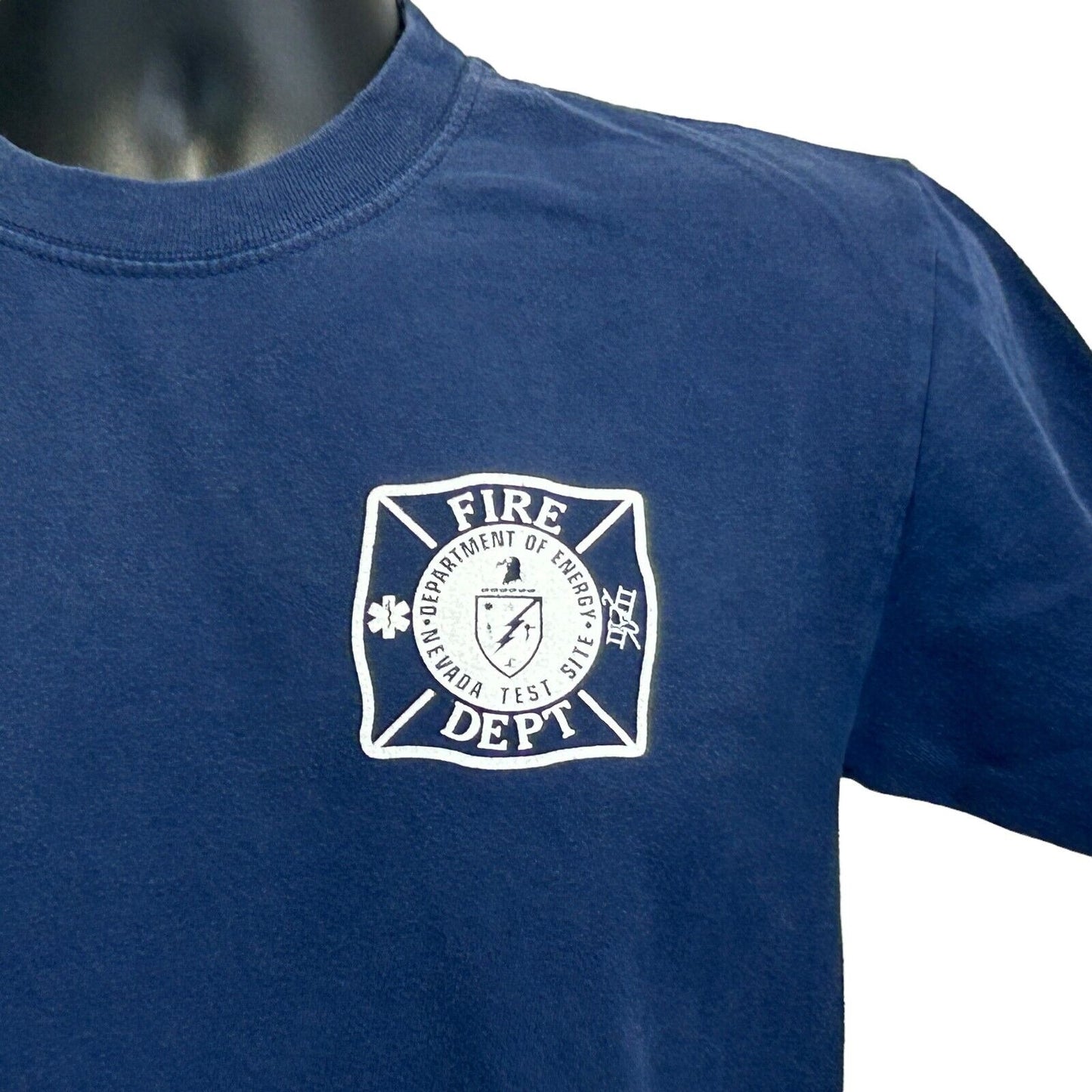 Vintage Nevada Test Site Fire Department T Shirt Small Dept of Energy Mens Blue