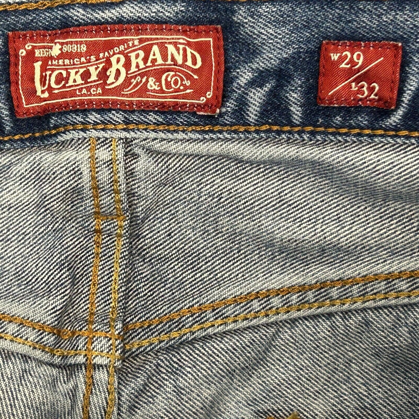 Pantalones vaqueros Lucky Brand 221 de pierna recta para hombre, 29 x 32, denim azul desgastado con efecto bigote