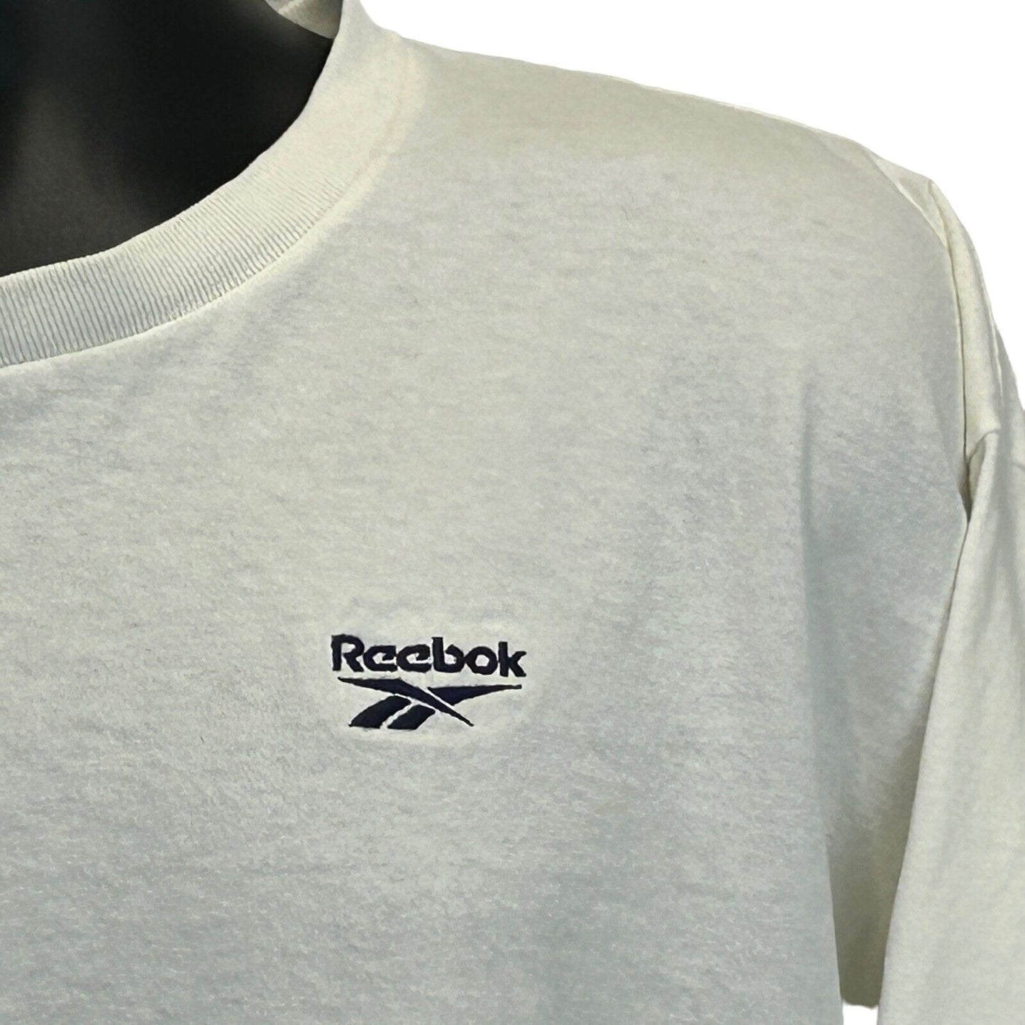 Reebok Vintage T Shirt 2XL 90s Embroidered Long Sleeve Made In USA Mens White