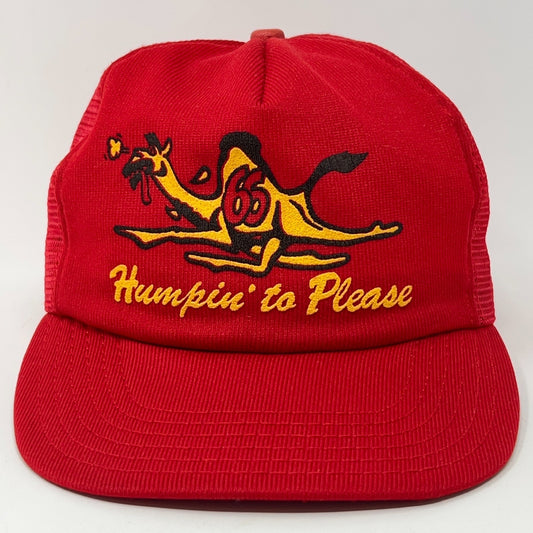 Vintage 80s Campbell 66 Humpin To Please Trucker Hat Baseball Cap Snapback Red
