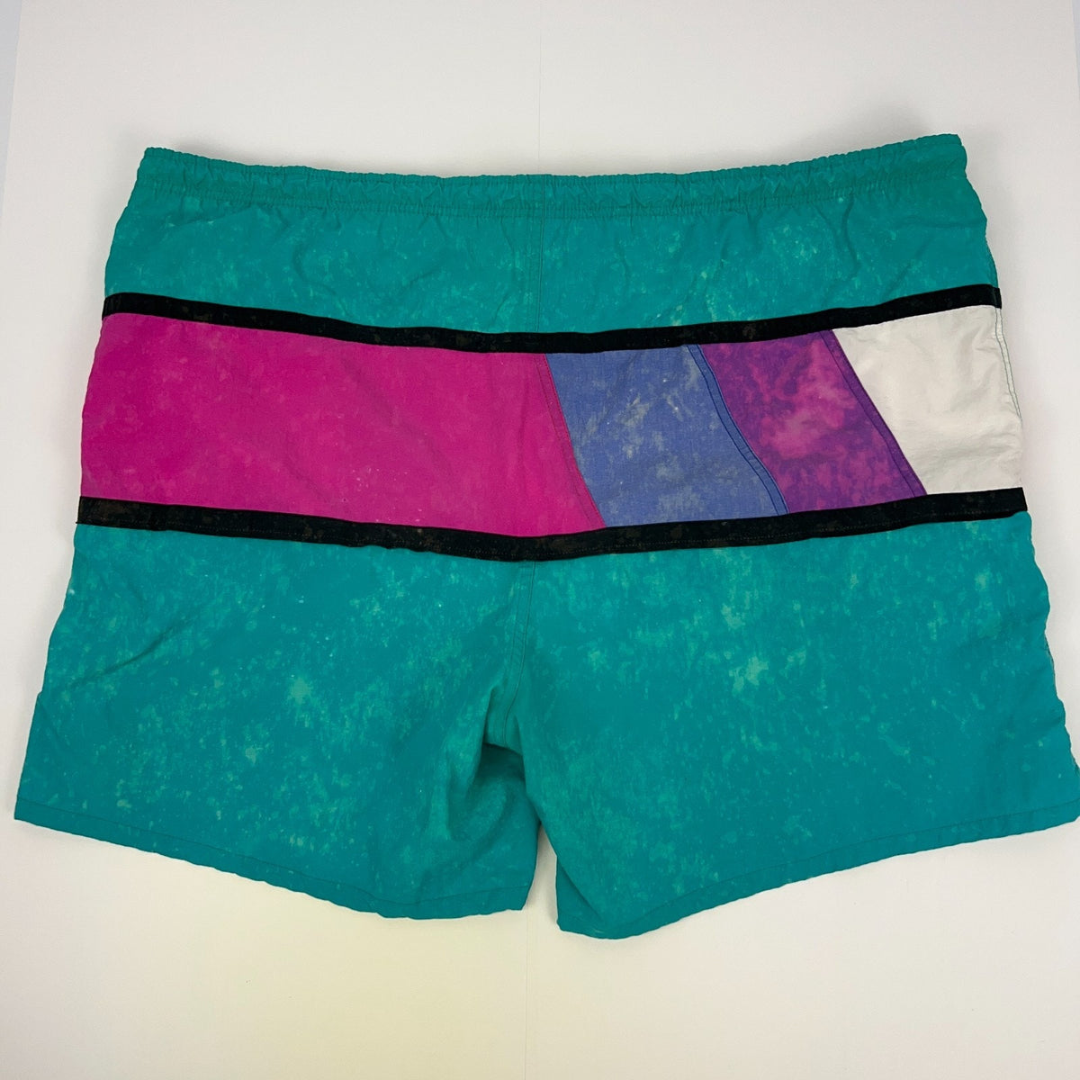 Vintage 80s 90s Hobie Swim Trunks 2XT 2X Tall Teal Pink Purple Colorblock Shorts