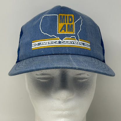 Vintage 80s Mid-America Dairymen Trucker Hat Baseball Cap Mid-Am Snapback Blue