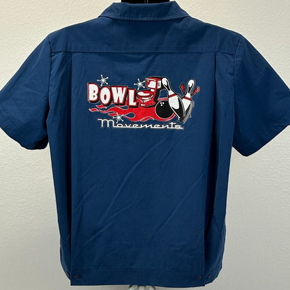 Bowl Movement Bowling Camp Shirt Button Front Bowler Toilet Hilton Blue L Large