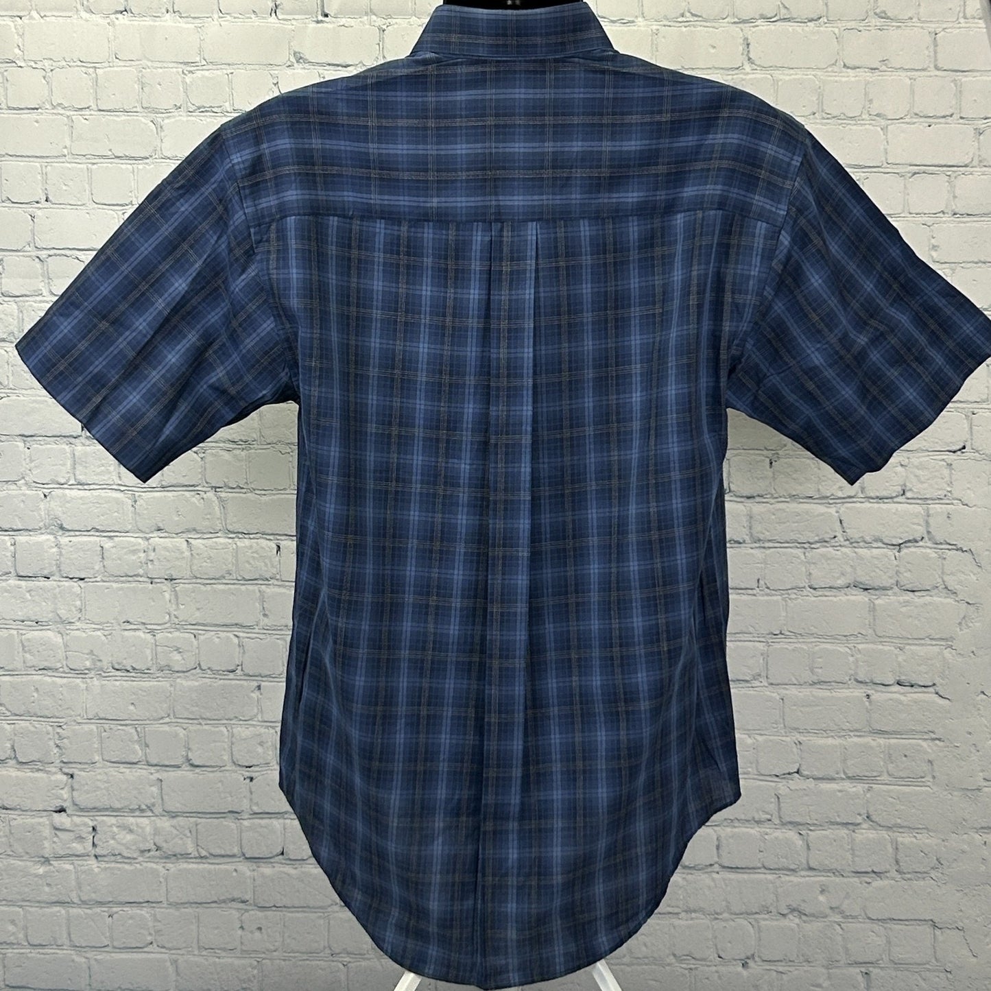 Arrow Wrinkle Free Button Front Shirt Blue Plaid Pocket Short Sleeve S Small - Neon Vintage