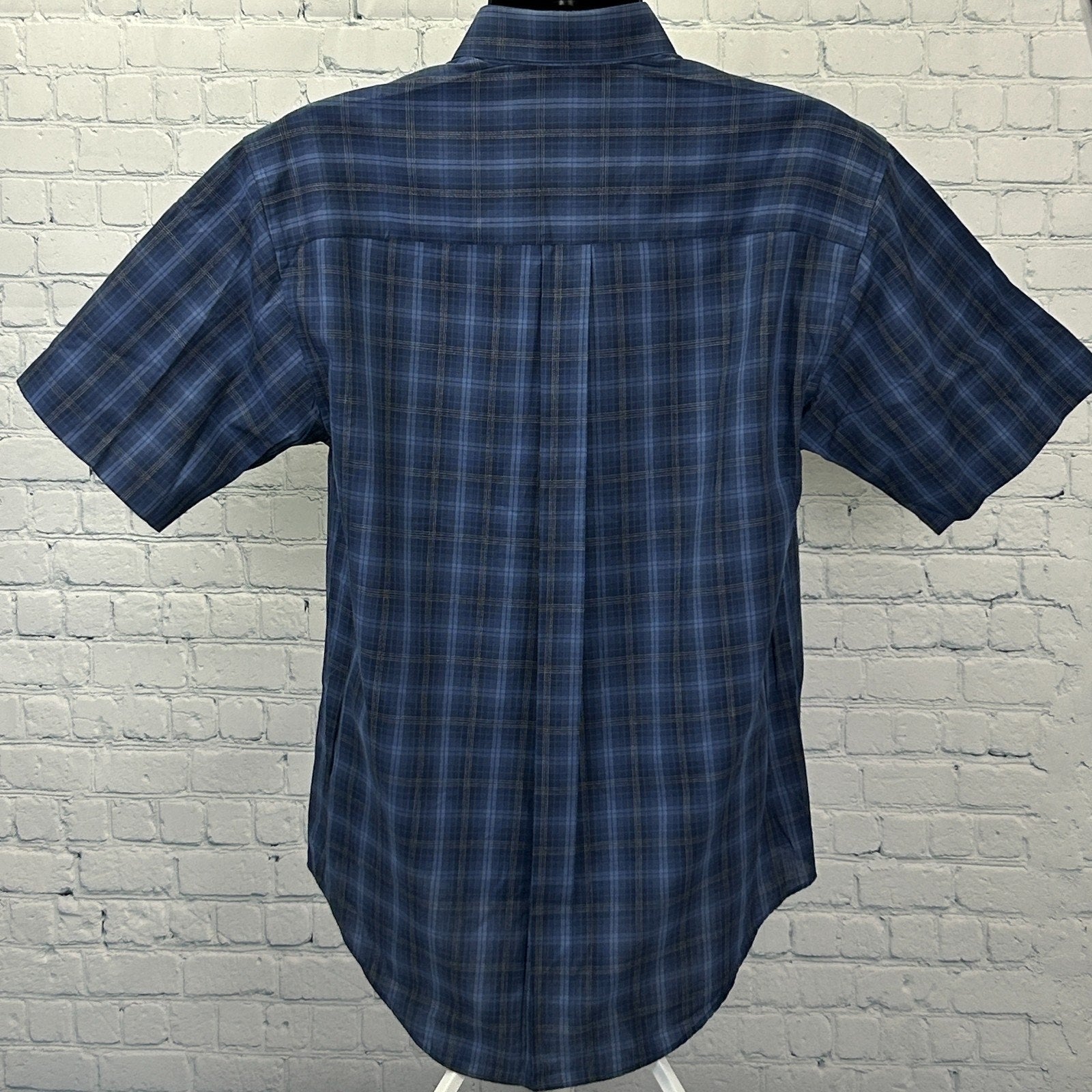 Arrow Wrinkle Free Button Front Shirt Blue Plaid Pocket Short Sleeve S Small - Neon Vintage