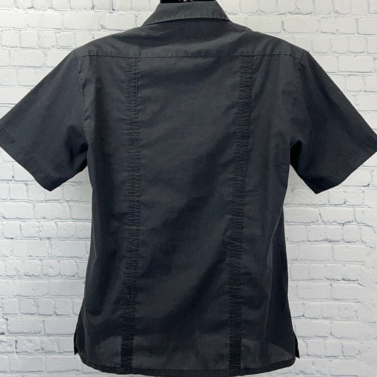 Guayabera Button Front Shirt Black Wedding Barber Mexican Cuban L Large