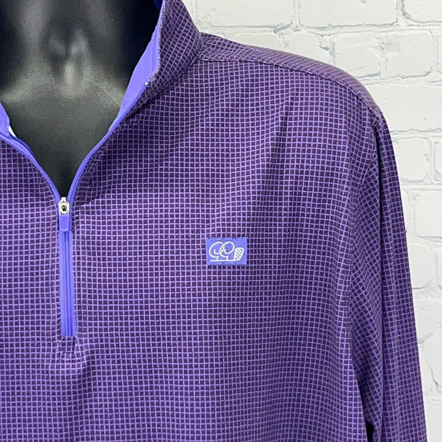 Good Good Quarter 1/4 Q Zip Shirt Golfer Long Sleeve Purple Check 3XL 3XLarge
