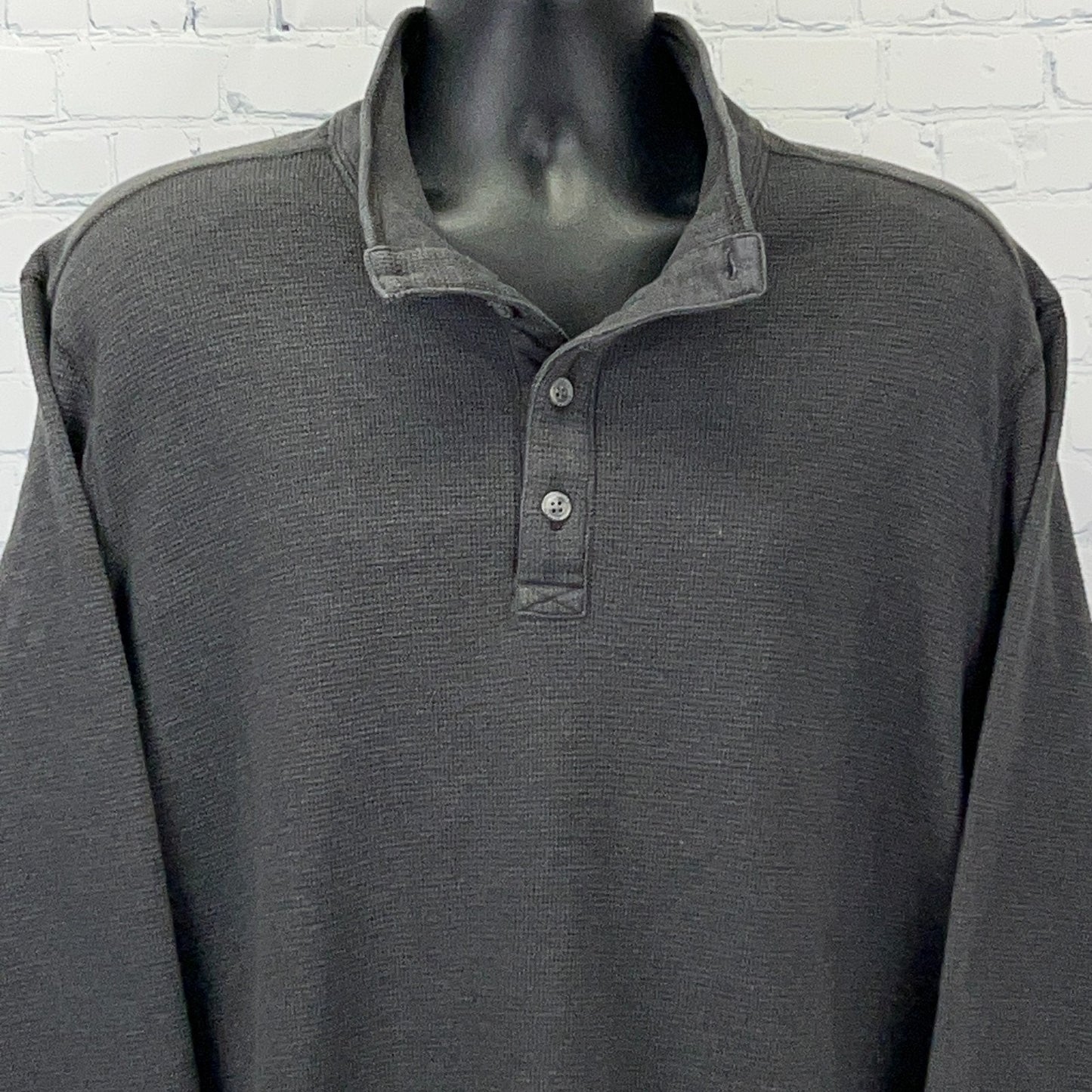 Eddie Bauer Men's Dark Gray Long Sleeve Henley Shirt with Button Placket and Collar Detail