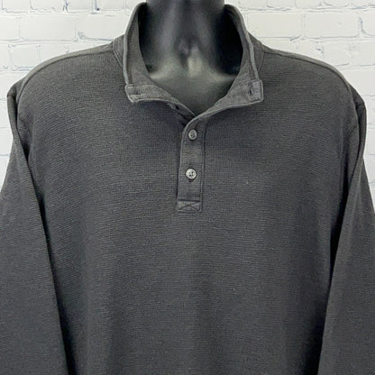 Eddie Bauer Men's Dark Gray Long Sleeve Henley Shirt with Button Placket and Collar Detail