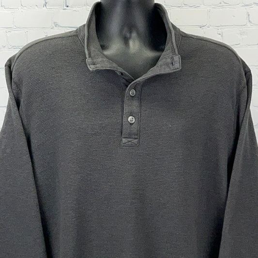 Eddie Bauer Men's Dark Gray Long Sleeve Henley Shirt with Button Placket and Collar Detail