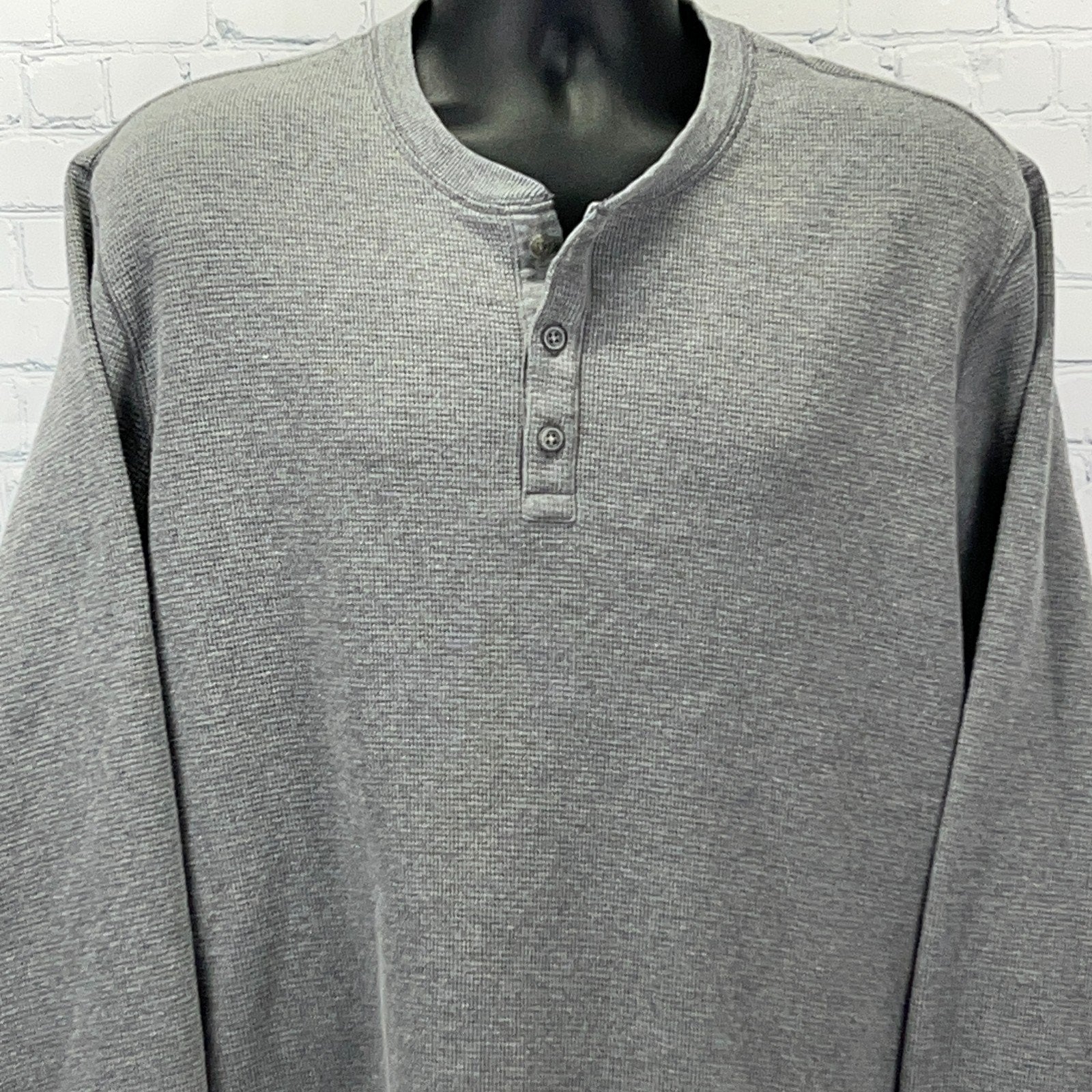 Eddie Bauer Men's Gray Long Sleeve Henley Shirt with Three Button Placket and Soft Fabric