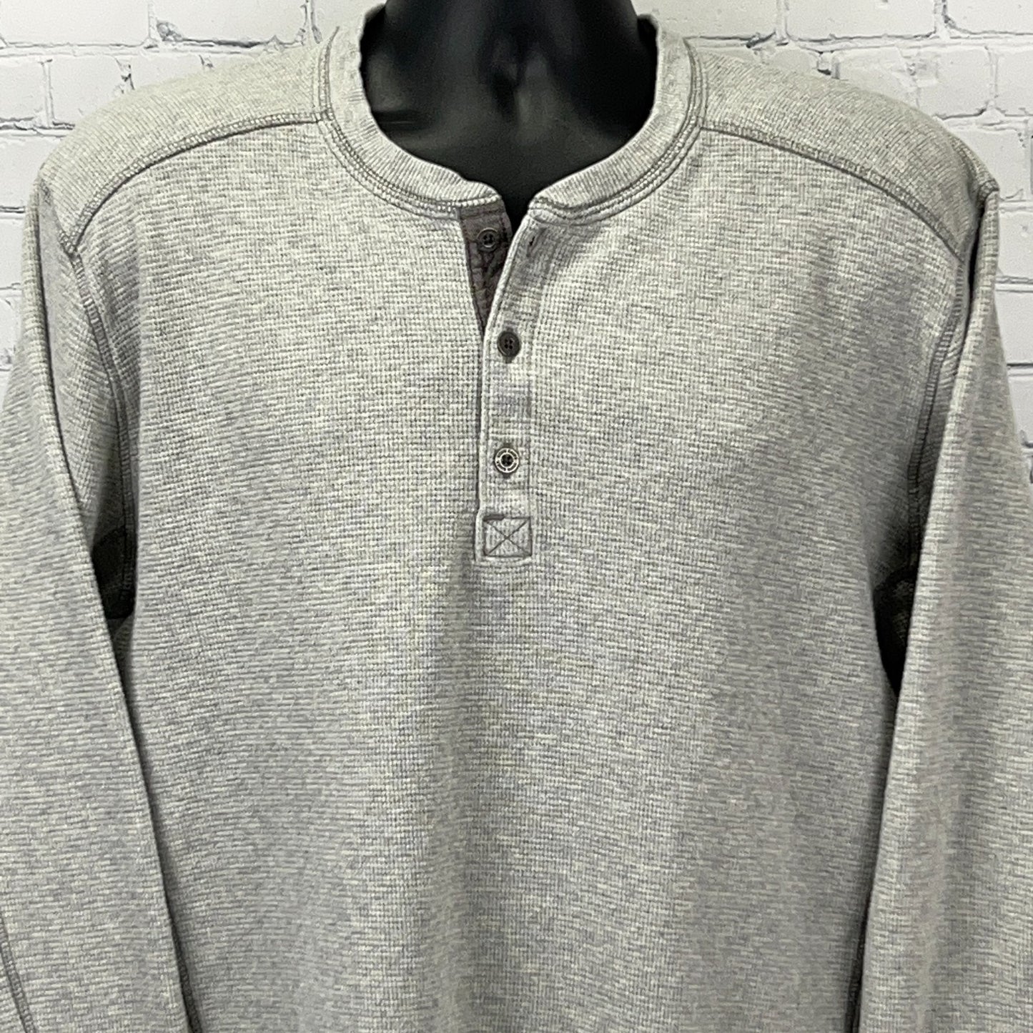 Eddie Bauer Men's Gray Long Sleeve Henley Shirt with Three Button Front Detail